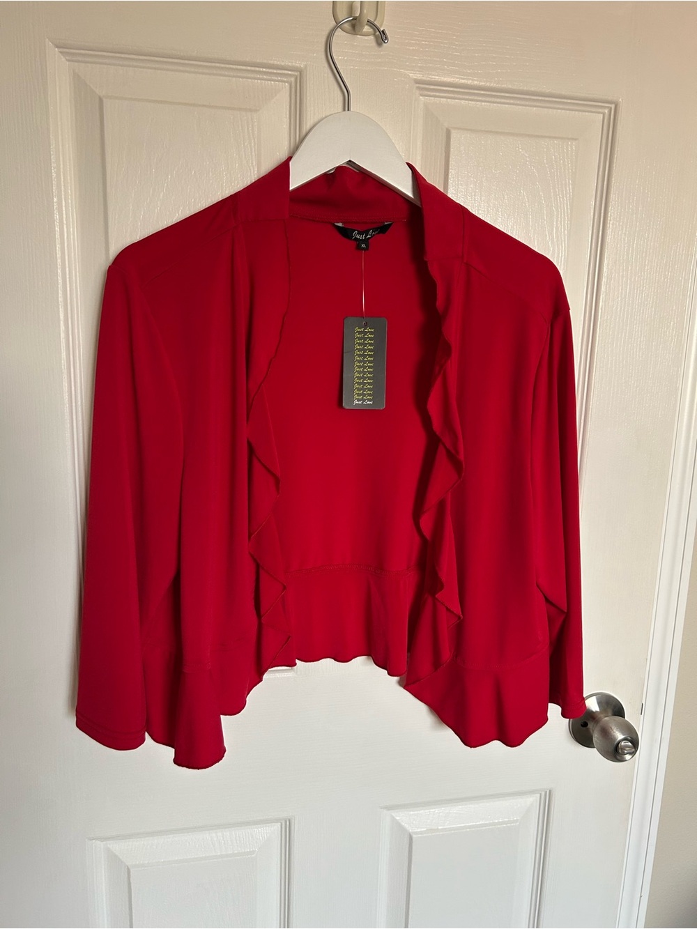 Just Love Red Ruffle-Front Open Jacket